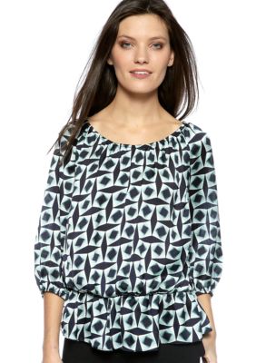 Vince Camuto Three Quarter Sleeve Peplum Medallion Top