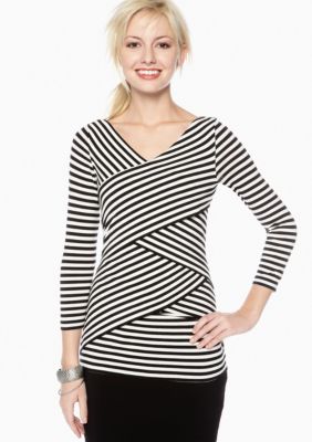 Vince Camuto Three Quarter Sleeve Stripe Bandage Top