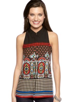 Vince Camuto Solid Yoke Mosaic Blouse