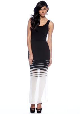 Vince Camuto Chiffon Overlay Inverted Stripe Maxi Dress