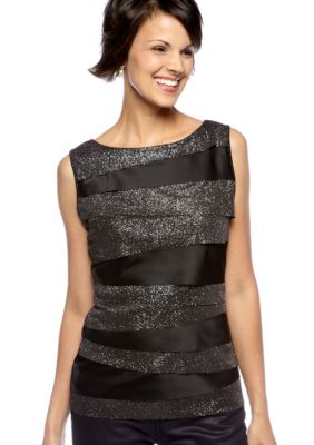 Vince Camuto Tiered Mix Media Glitter Top