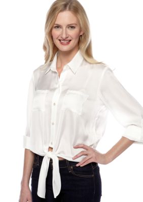 Vince Camuto Long Sleeve Tie Waist Button Down Blouse