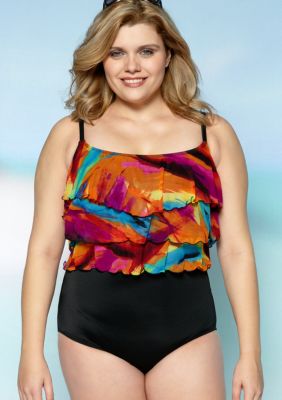 Longitude Plus Size Mesh Tiered Tank One Piece