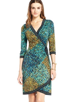 BCBGMAXAZRIA Multi Border Wrap Dress