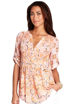 BCBGMAXAZRIA Bessie Printed Pintucked Top