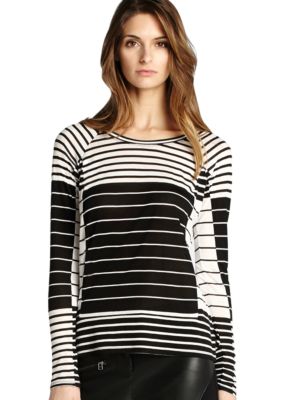 BCBGMAXAZRIA Long Sleeve Stripe Knit Top