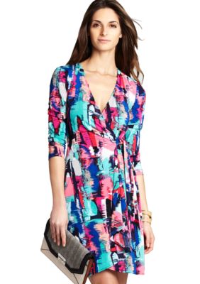 BCBGMAXAZRIA Printed Wrap Dress
