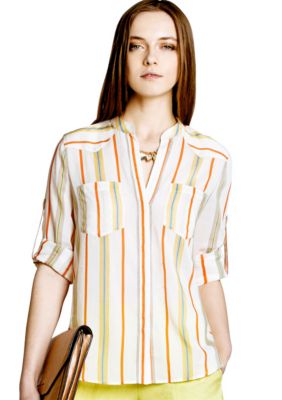 BCBGMAXAZRIA Stripe Roll Sleeve Blouse