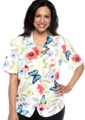 Alfred Dunner Plus Size Classics Butterfly Short Sleeve Blouse