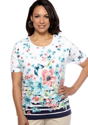 Alfred Dunner Plus Size Floral Border Tee