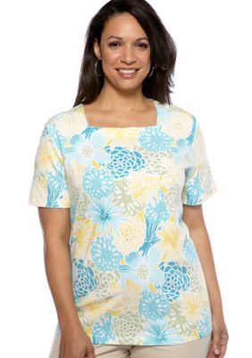 Alfred Dunner Plus Size Printed Square Neck Tee