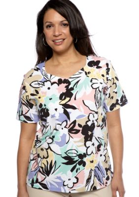 Alfred Dunner Plus Size Stencil Floral Print Tee