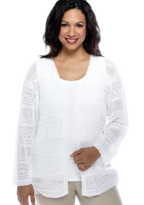 Alfred Dunner Plus Size Classics Pointelle Cardigan