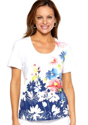 Alfred Dunner Petite Classics Floral Border Tee