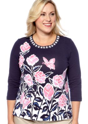 Alfred Dunner South Hampton Border Floral Knit Top