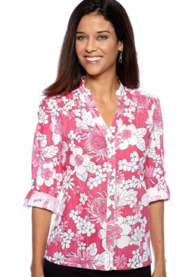 Alfred Dunner Petite South Hampton Floral Button Up Blouse