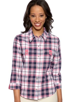 Alfred Dunner Petite South Hampton Plaid Button Front Shirt