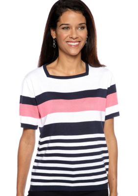 Alfred Dunner Petite South Hampton Multi Stripe Sweater
