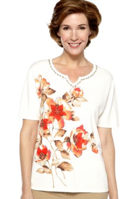 Alfred Dunner Monaco Floral Short Sleeve Knit Sweater