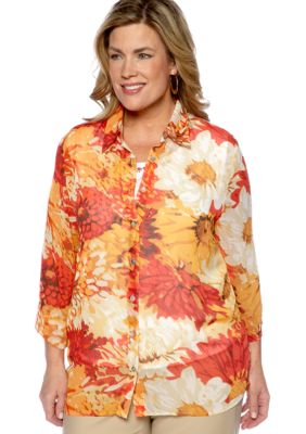 Alfred Dunner Plus Size Monaco Watercolor 2Fer Blouse
