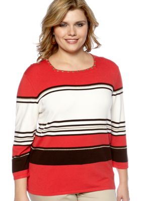 Alfred Dunner Plus Size Monaco Striped Sweater
