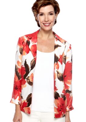 Alfred Dunner Petite Monaco Brushed Floral Open Front Jacket
