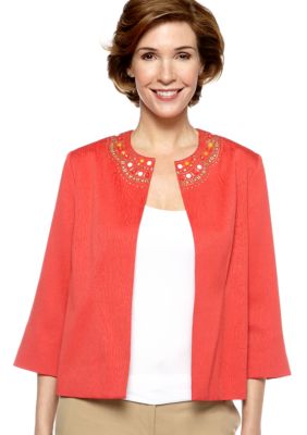 Alfred Dunner Petite Monaco Jewel Neck Open Front Jacket
