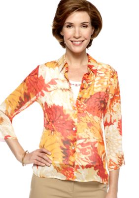 Alfred Dunner Petite Monaco Watercolor 2Fer Blouse