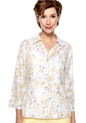 Alfred Dunner City Of Lights Shimmer Animal Print Button Up Blouse