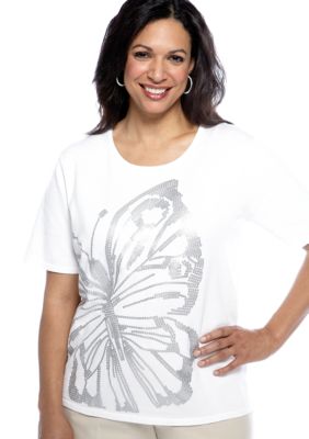 Alfred Dunner Plus Size City Of Lights Sequin Butterfly Top