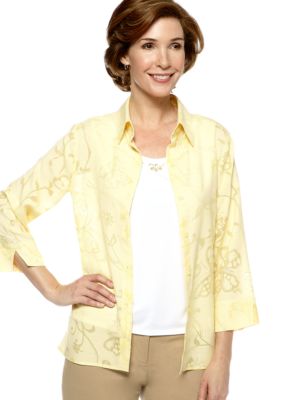 Alfred Dunner Petite City Of Lights Butterfly Burnout Button Up Blouse