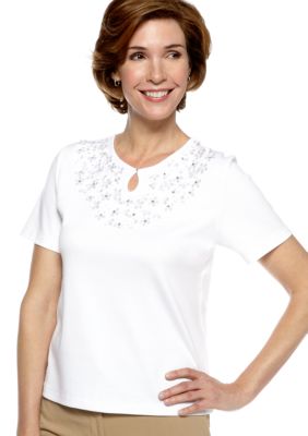Alfred Dunner Petite City Of Lights Mini Floral Applique Knit Top