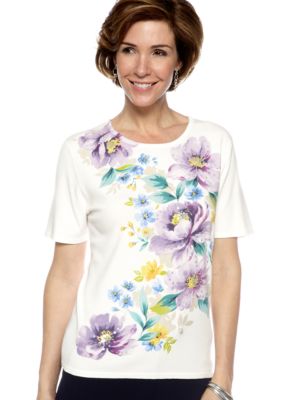 Alfred Dunner Notting Hill Floral Print Short Sleeve Sweater