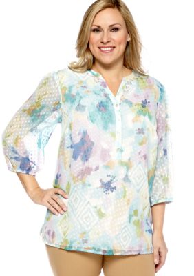 Alfred Dunner Plus Size Notting Hill Ikat Printed Tunic