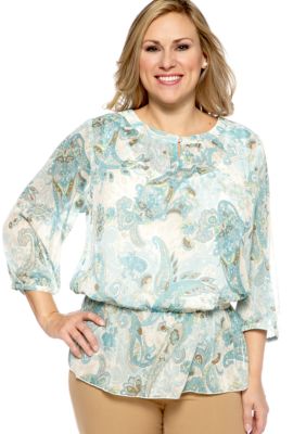 Alfred Dunner Plus Size Notting Hill Paisley Peplum Blouse