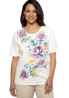 Alfred Dunner Plus Size Notting Hill Floral Print Short Sleeve Sweater
