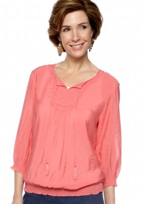 Alfred Dunner Santorini Gauze Smocked Blouse