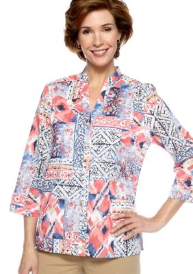 Alfred Dunner Santorini Ikat Patch Printed Shirt