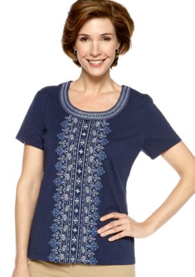 Alfred Dunner Santorini Embroidered Knit Top