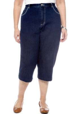 Alfred Dunner Plus Size Pocket Stitch Denim Capri
