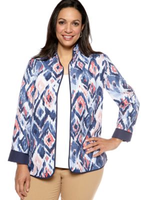 Alfred Dunner Plus Size Santorini Ikat Printed Quilted Jacket