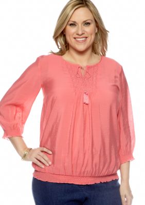 Alfred Dunner Plus Size Santorini Gauze Smocked Blouse