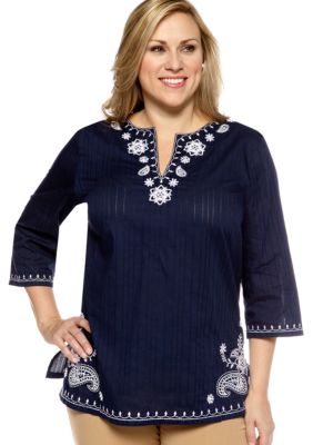 Alfred Dunner Plus Size Santorini Embroidered Tunic