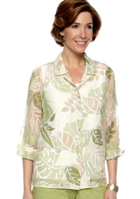 Alfred Dunner Al Fresco Leaf Print Burnout 2fer Blouse