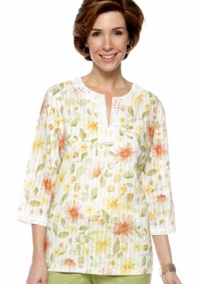 Alfred Dunner Al Fresco Daisy Woven Blouse