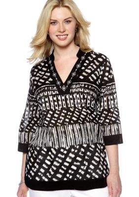Alfred Dunner Plus Size Tribal Fusion Biadere Woven Tunic
