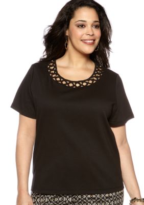 Alfred Dunner Plus Size Tribal Fusion Woven Neck Knit Top