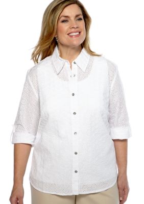 Alfred Dunner Plus Size Jet Setter Eyelet Woven Blouse