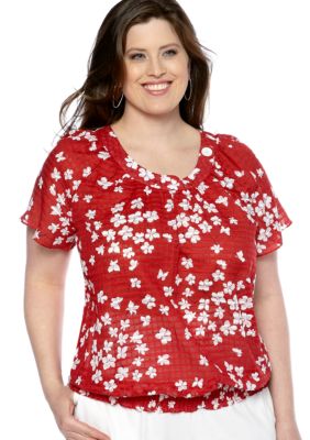 Alfred Dunner Plus Size Jet Setter Daisy Peasant Blouse