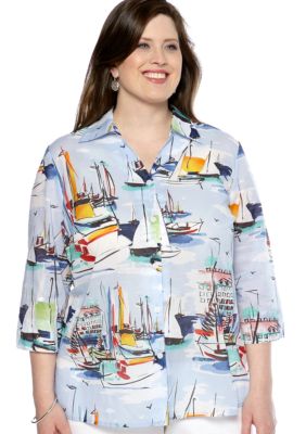 Alfred Dunner Plus Size Jet Setter Scenic Boyfriend Top